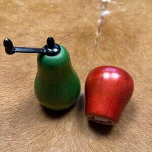 Vintage Wooden Pear & Apple Salt and Pepper Shaker Set | Mid Century Modern